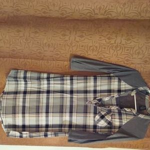 Grey and white flannel dress. light pink lines